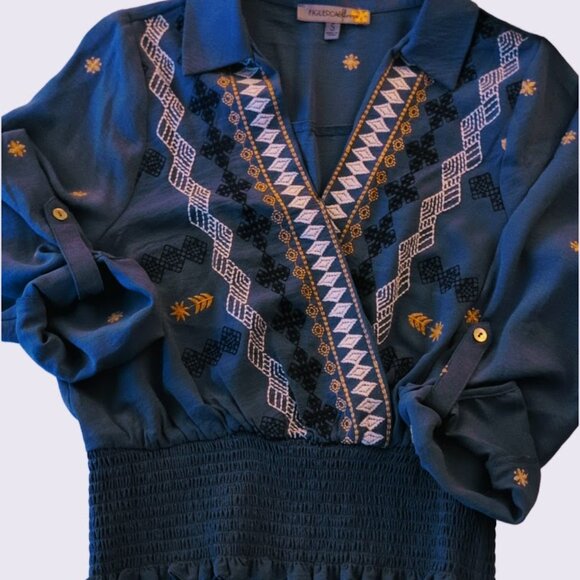 Figue & Scape Embroidered Smocked Hem Blouse - Size Small - Picture 2 of 4